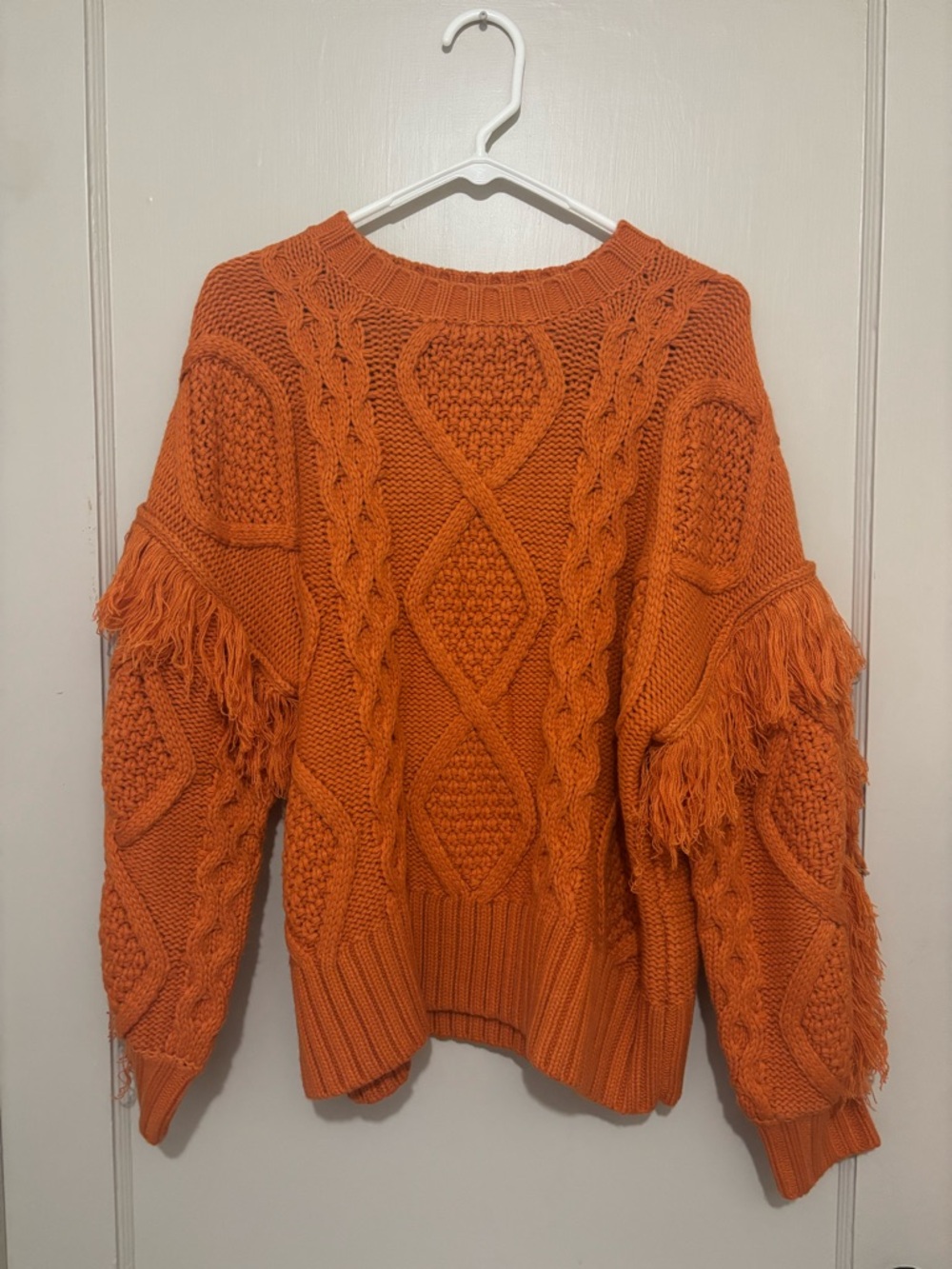 Orange Knit Sweater with Fringe Detail
